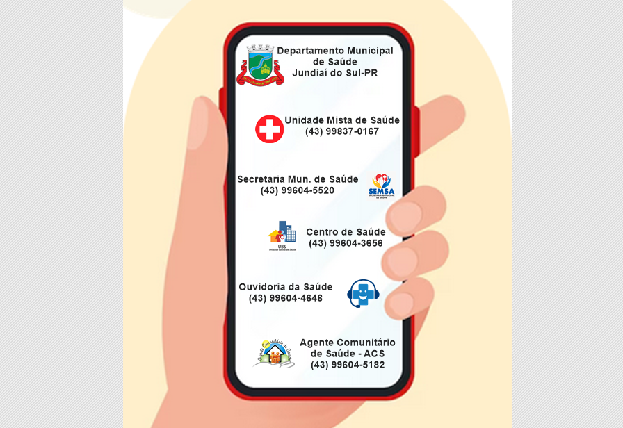 Números para contato com o Departamento Municipal de Saúde